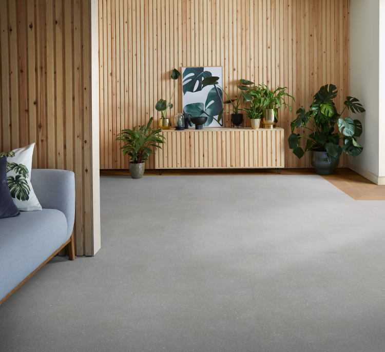 Interiør med grått terrazzodesign