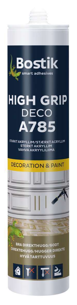 A785 High Grip Deco (kraftig akryllim med direkte gripeevne for dekorative overflater).  <br />Foto: Bostik