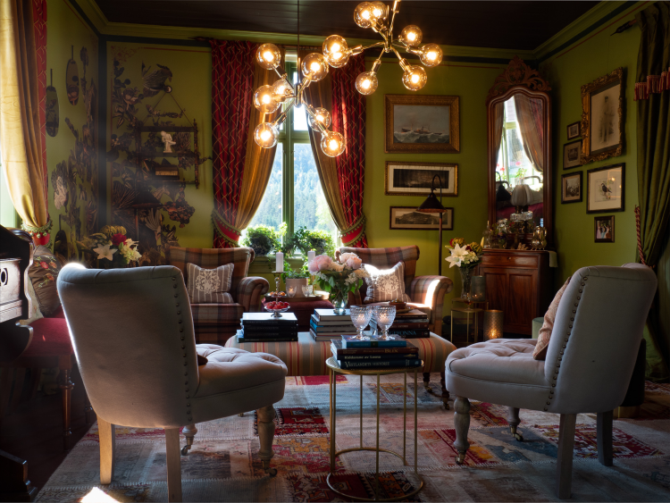 Grønn stue i Villa Åmot