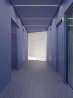 Foto: Tarkett<br/>SMALE AKSENTER: Den lavendelblå korridoren er kledd med  linoleumgulv. Med sveisetråd i avvikende farger er det skapt en spennende  aksent.