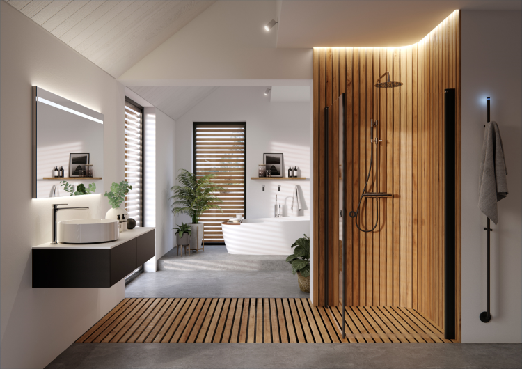 Baderom med trespiler