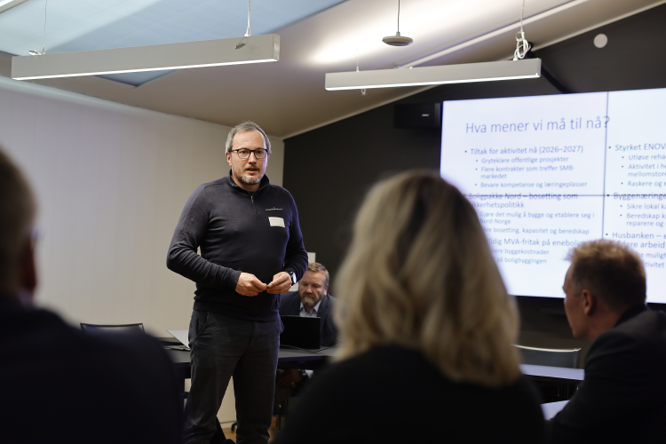 mann viser bilde på storskjerm og forteller om det 