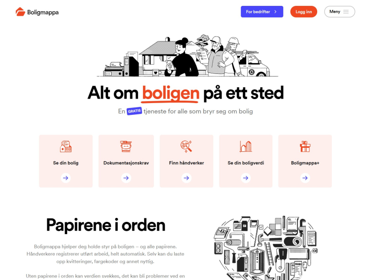screenshot av startsiden på nettstedet boligmappa.no