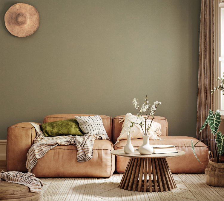 stue grønn skinnsofa