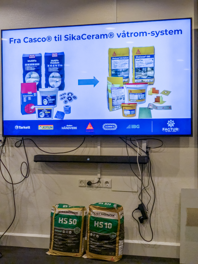 skjerm som viser Casco og Sika- produkter 