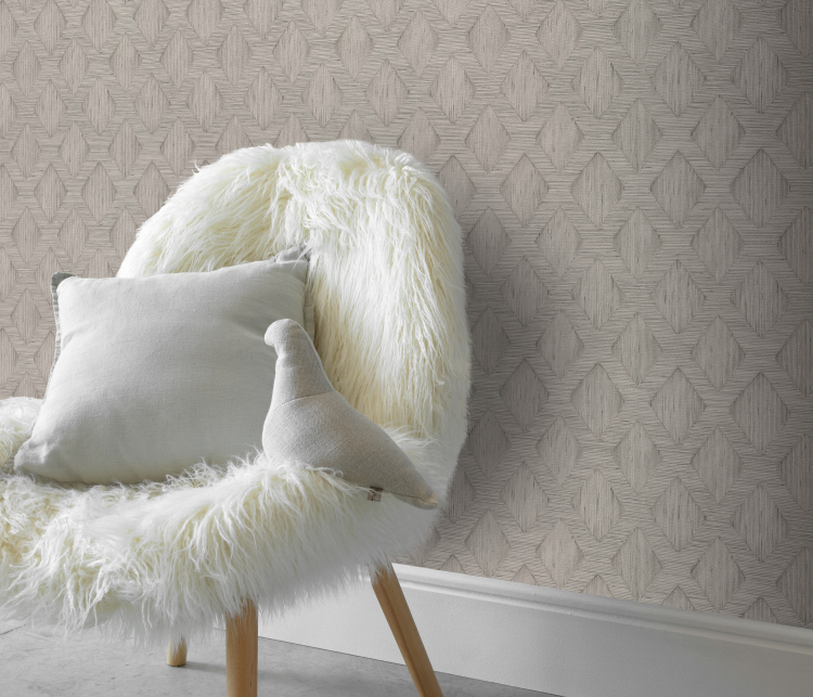 tapet i gråbeige med geometrisk mønster