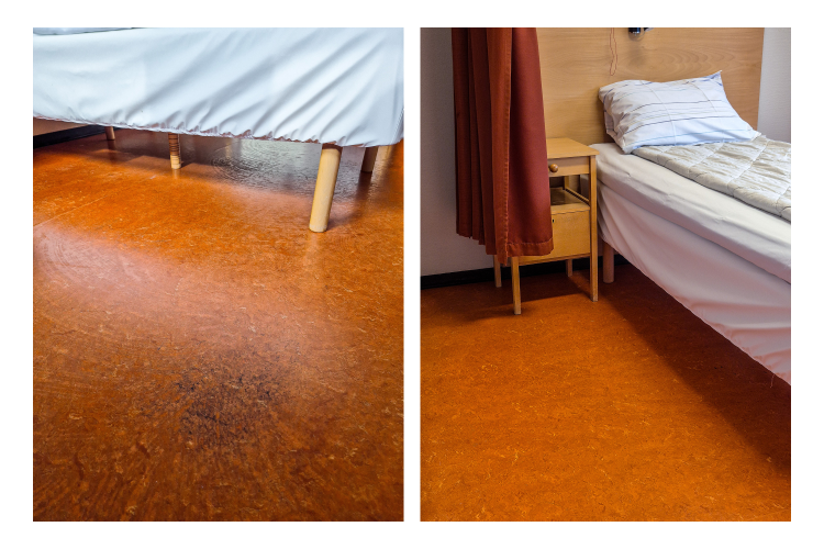 linoleumbelegg før og etter renovering