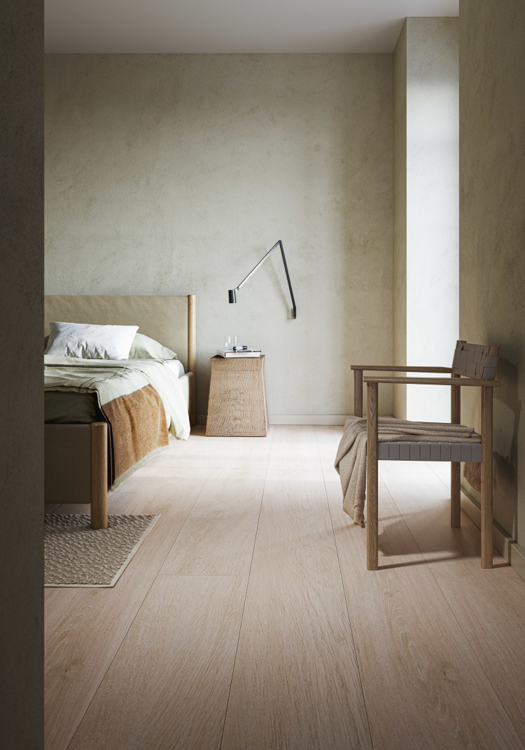 soverom tregulv seng lyst lampe stol