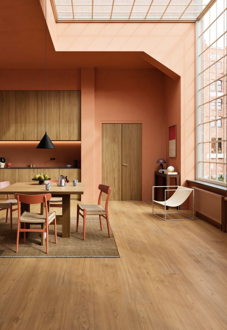 tregulv interiør rustfargede vegger