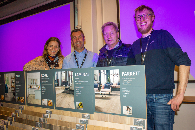 Lill-Ann Mo fra Tarkett, Audar Dørum fra Fargeringen, Kåre Henriksen  og Alexander Rønbeck Grude fra Golvabia.