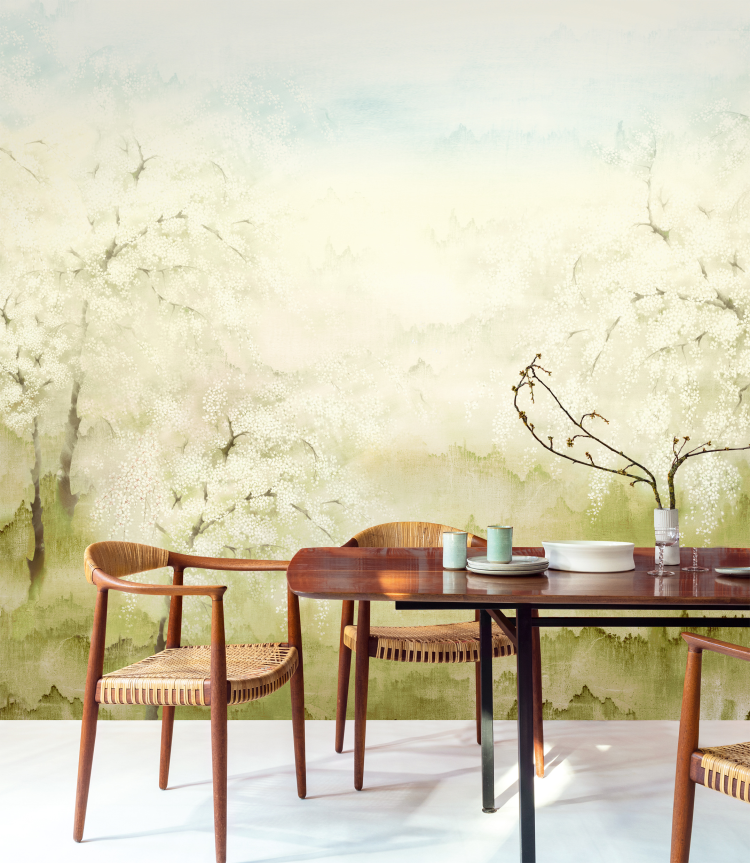 Tapet med digitalt tremotiv, vårlige farger fra Khroma