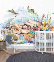 Foto: Storeys<br/>KIDS WORLD er en skjønn barnetapetbok med vakkert tegnete motiver, veggbilder, samt klassiske striper og prikker. 