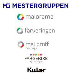 Malorama ble kjøpt opp av Mestergruppen i 2021, og er Norges ledende handelshus for produkter til overflatebehandling. De er størst innenfor maling, gulv og tapet, og leverer alt av utstyr og tilbehør. Kjernevirksomheten omfatter faghandelskjedene Fargerike og Kulør, proffkjedene Mal Proff og Mur & Tak Proff og logistikkvirksomheten Farveringen. <br />Foto: Logo