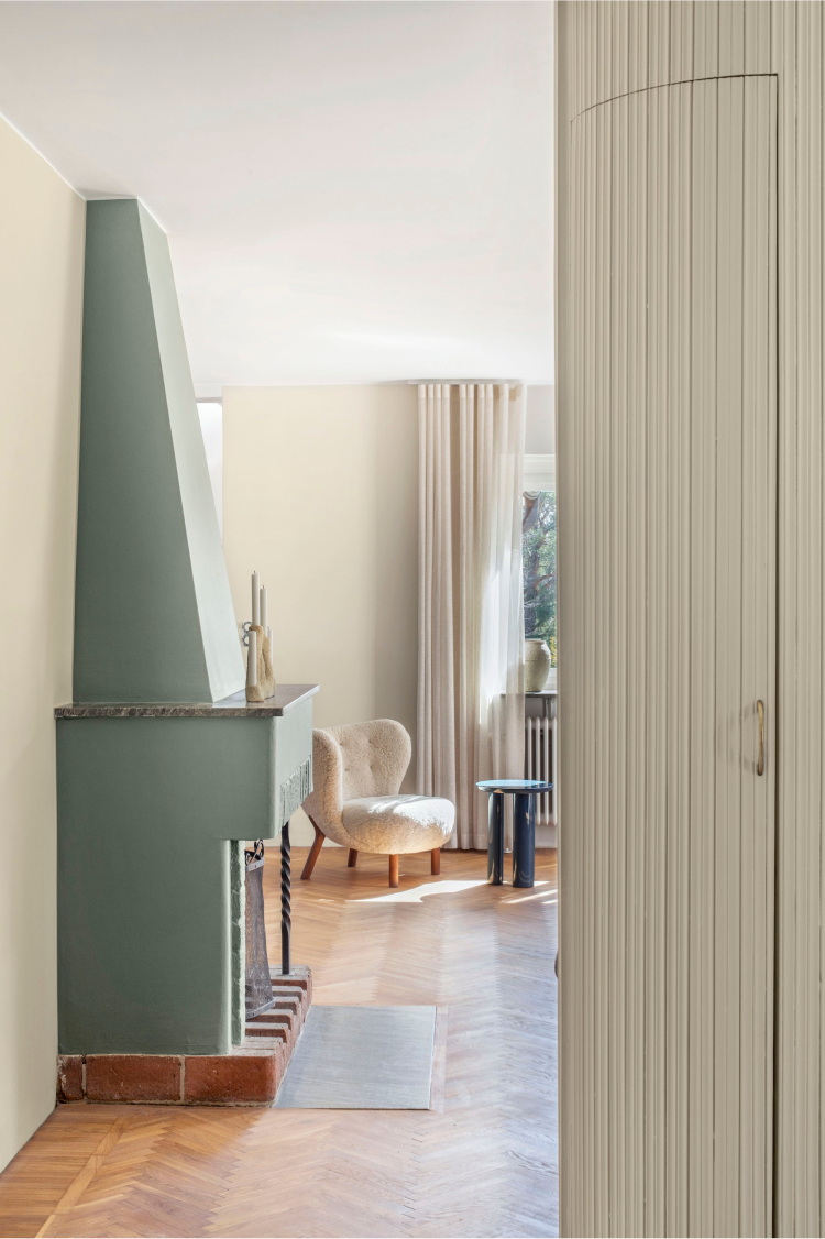 grønn peis lys stue