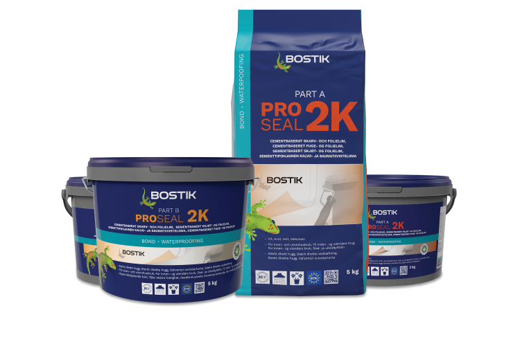 tre spann og en sekk med produktet PRO SEAL 2K fra Bostik