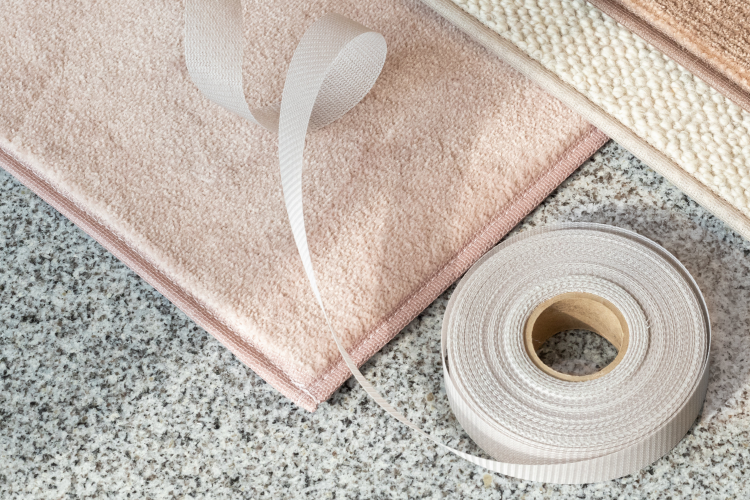 rosa teppe med rull med kantband