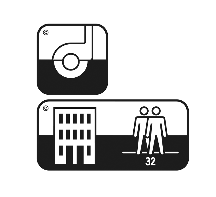 pictogram med kontorstol og pictogram med hus med mennesker ved siden av, viser egnethet