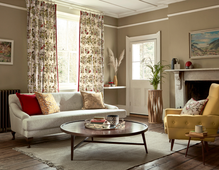 Stue med gardiner fra Morris