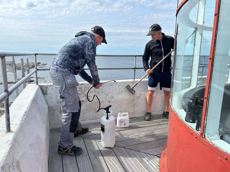 To personer vasker og behandler Fulehuk fyr