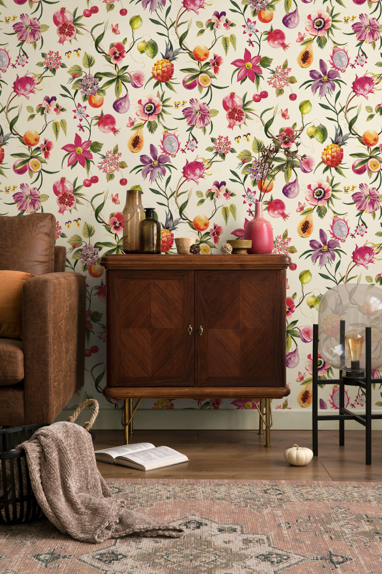 tapet med tropiske frukter og blomster
